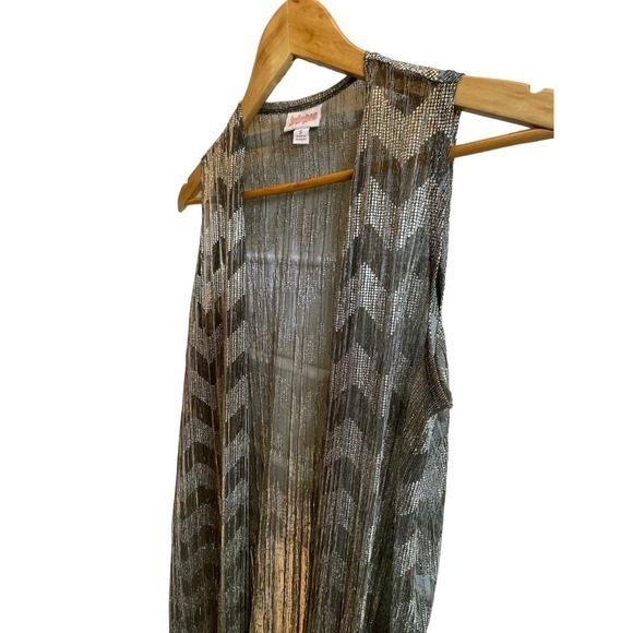 Swim Cover Up Women Small Gold Metallic Chevron Duster Side Slits - Picture 4 of 10